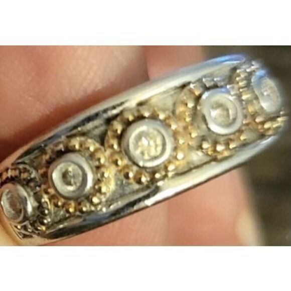 Estate Sterling Silver/14kt gold/Diamond band size 7 - Picture 1 of 6
